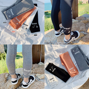 童装2022秋季新款女童打底裤纯棉卷边印花外穿儿童长裤子