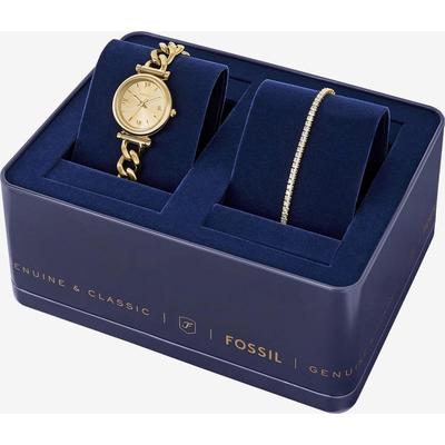 代购Fossil化石女士腕表计时夜光日期防水金属金色链式镶钻商务