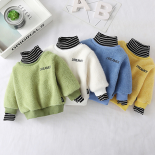 小童卫衣冬装 宝宝打底加绒加厚男女婴幼儿高领假两件毛衣上衣洋气