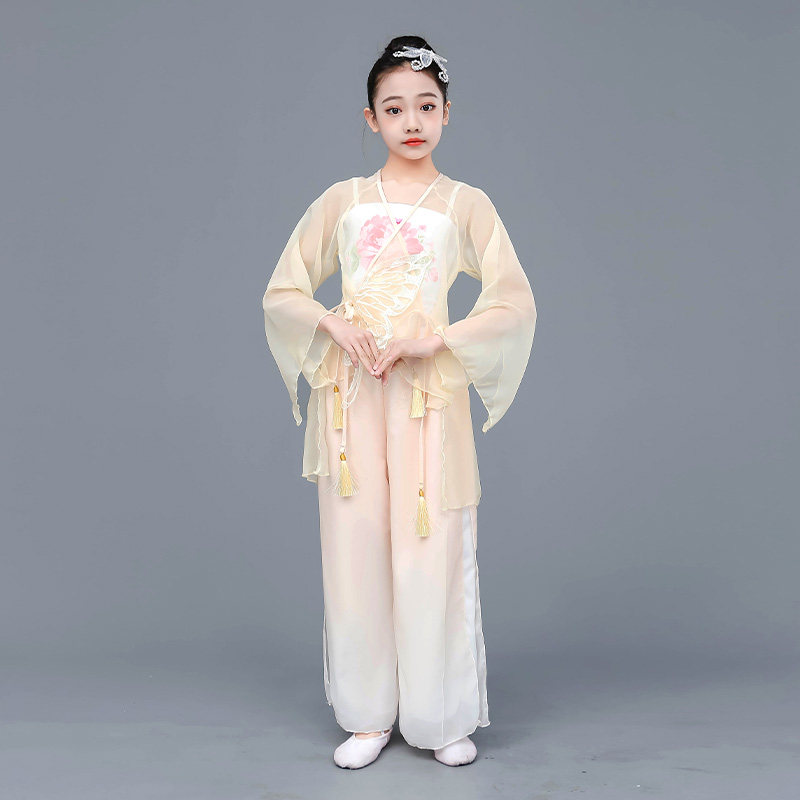 儿童古典舞蹈服纱衣飘逸舞蹈服女童民族练功服中国风舞身韵演出服