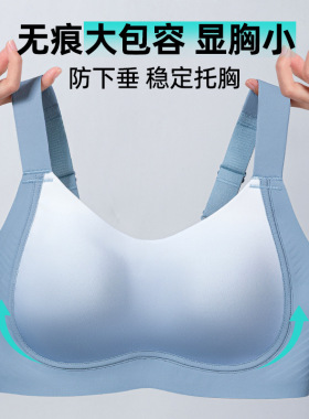 蓝色提拉内衣大胸显小舒适钢圈内衣女全罩杯大包裹收副乳文胸罩