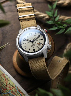 原装lugran.c复古英式帆布表带阿美咔叽20/22mm适配水鬼罐头海马