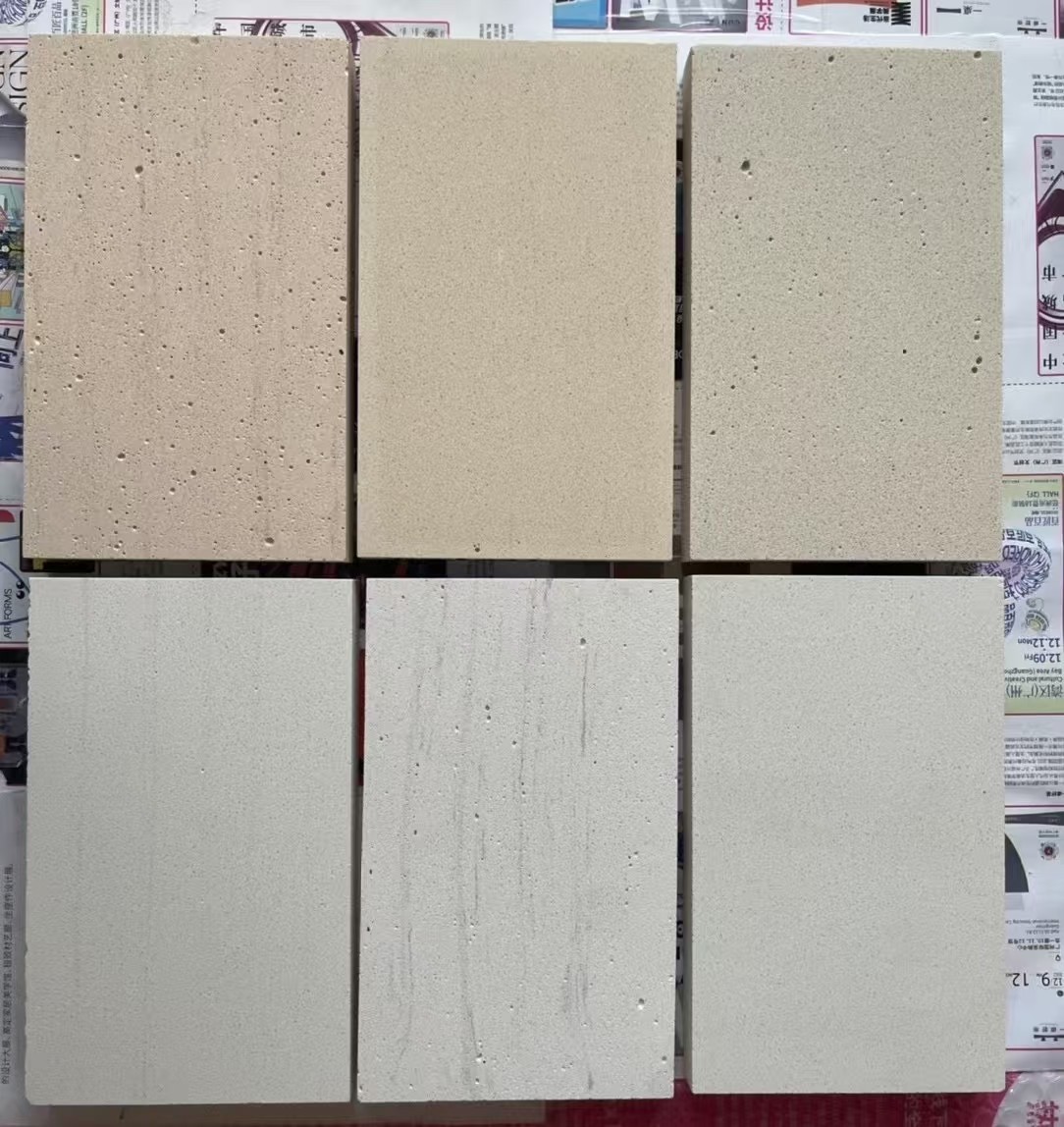 白沙葡米米白色无机石板洞石预制板墙面装修材料条纹木纹泥客石