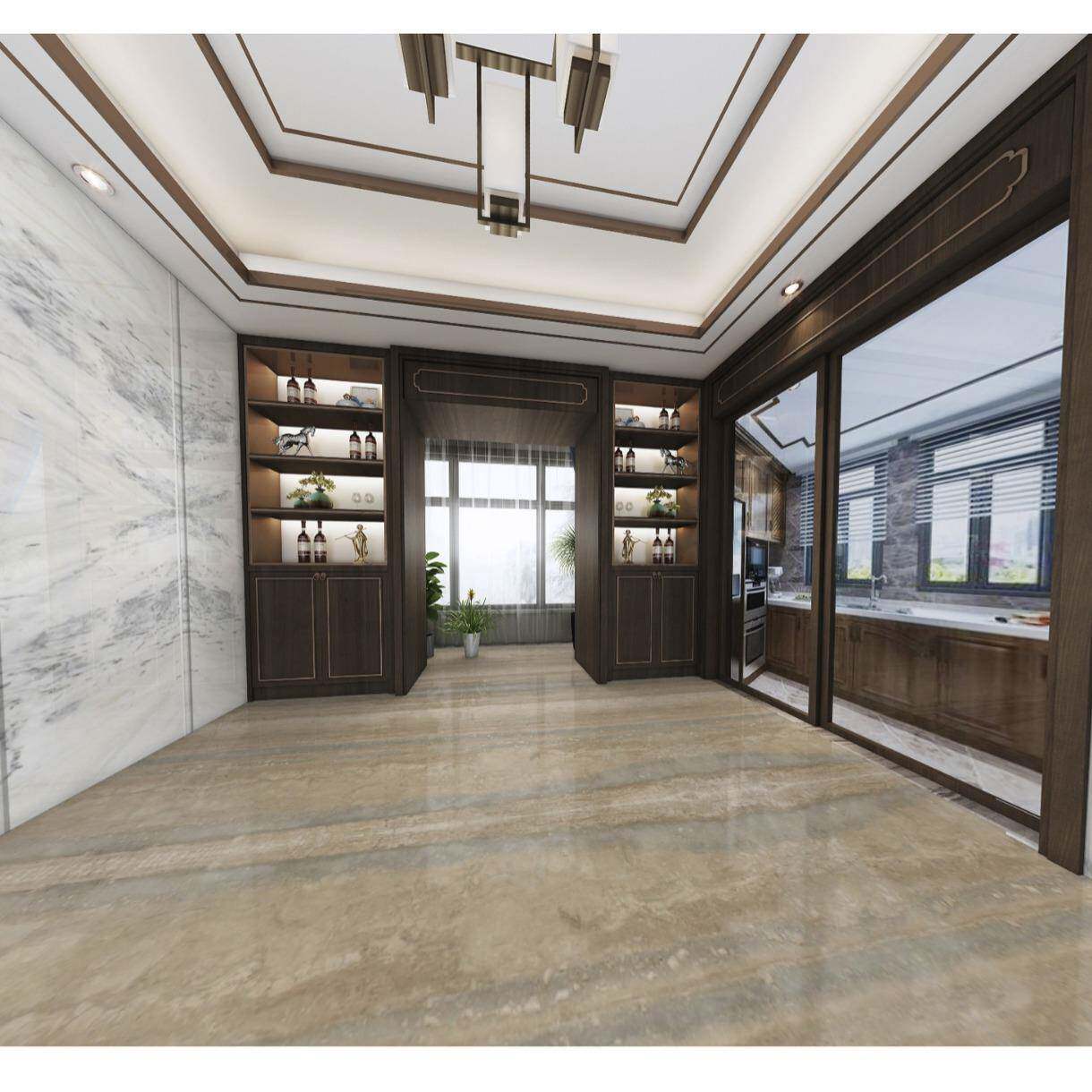 浅黄色直条纹洞石意大利银灰洞大理石卫生间客厅地面洗手台背景墙