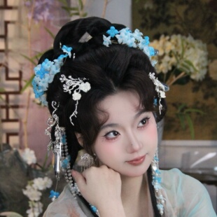 耀如春华 渺渺 原创真丝烫花超仙花神头饰古风古典汉服配饰