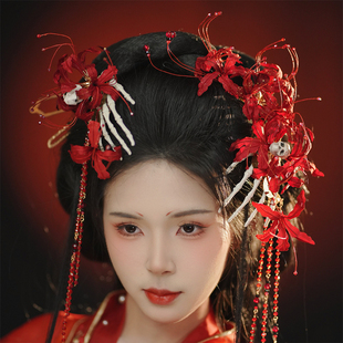 耀如春华 曼珠沙华 原创真丝烫花古风古典汉服配饰