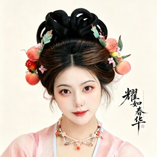 耀如春华 福寿三多 原创设计古风真丝烫花汉服发饰头饰配饰