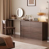 实木化妆桌组合伸缩北美黑胡桃木小户型化妆台斗柜一体简约化妆柜