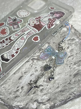 【上新】原创咕本链  蓝色蝴蝶结串珠卡册挂件 ccd挂件爱心手机链