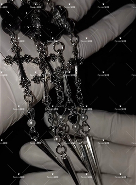 原创暗黑哥特恶魔少女十字架串珠咕本挂件手机链