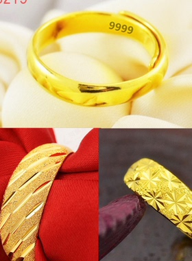 越南沙金光面情侣款戒指仿真黄金男女镀金素圈指环不掉色简约尾戒