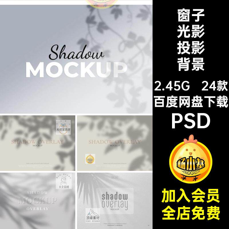 24款光影投影背景PSD植物叠加墙壁逼真枝叶窗子自然素材光线