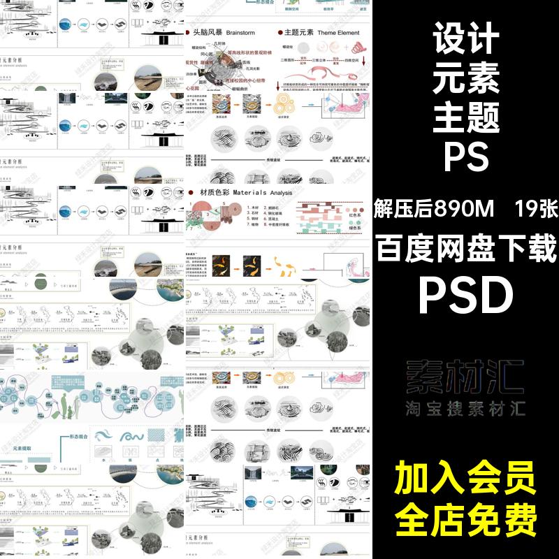 前期景观设计理念主题素材PSD分析图思路概念设计规划提取元素