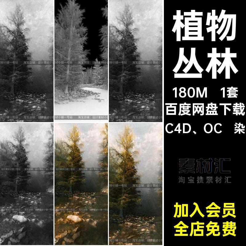 C4D植物森林丛林河流岩石大雾气OC渲染素材树木模型场景源文件