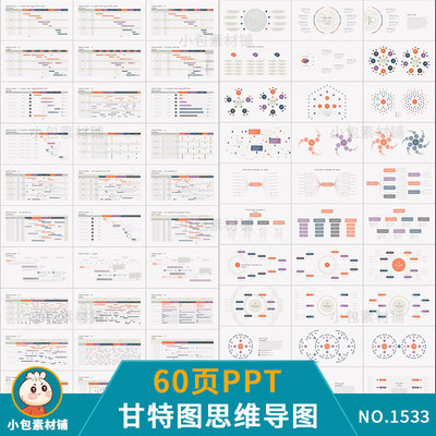 甘特图表格ppt图表思维脑图数据分析统计商务简约幻灯片工作总结