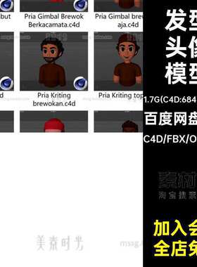 3d头像模型25款大叔c4d帽子胡子卡通发型obj头发男生女