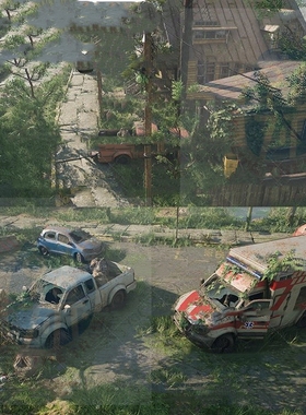 UE4末世废土风格城市3D环境资源 废弃街道汽车植物场景CG素材8917