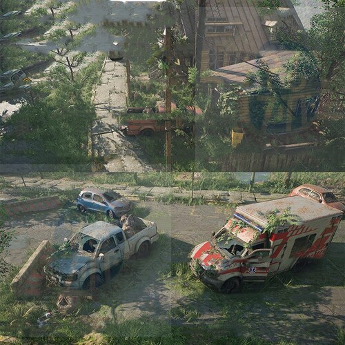 UE4末世废土风格城市3D环境资源 废弃街道汽车植物场景CG素材8917