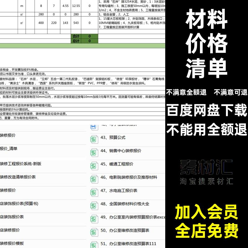装修预算表报价表材料价格清单模板家装装饰公司施工进度工装清单