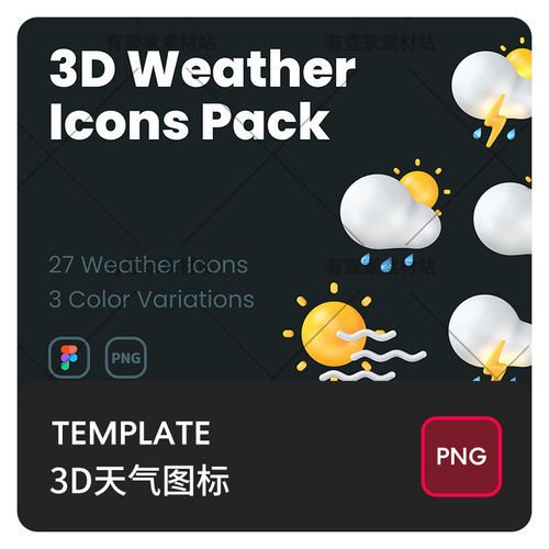 24个立体太阳月亮设计白云PNG3DUI时尚图标icon下雨