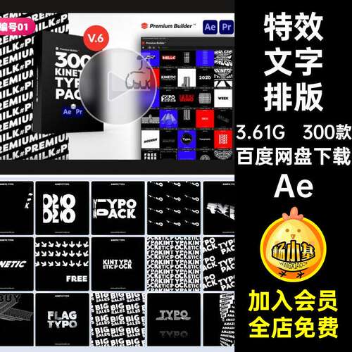 AE PR脚本模板300款海报运动创意循环排版标题特效文字3
