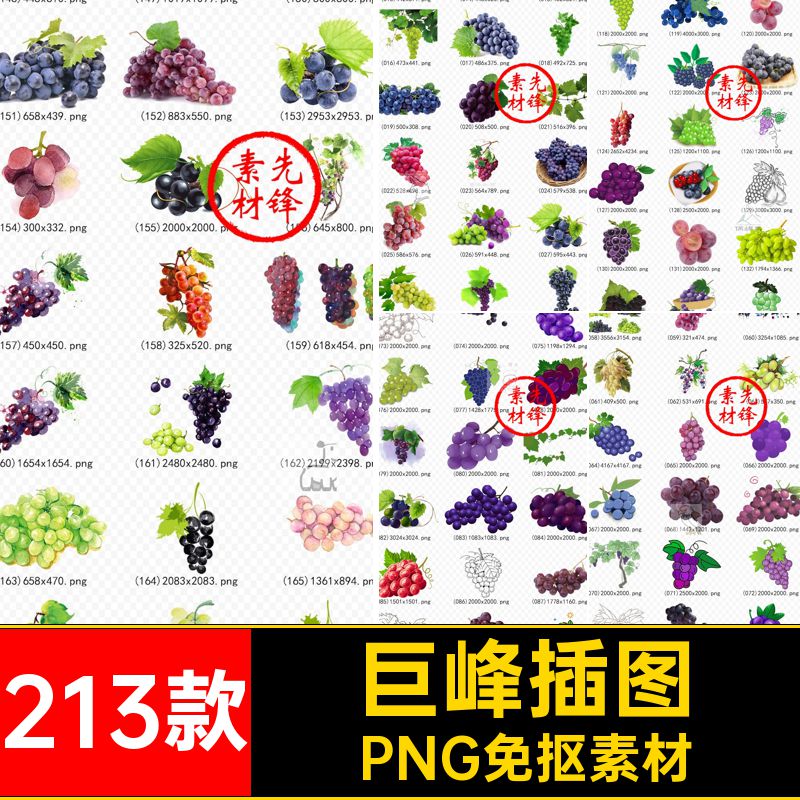 促销巨峰PNG黑插图葡萄藤213款绿提子素材红背景图片PNG免抠素材
