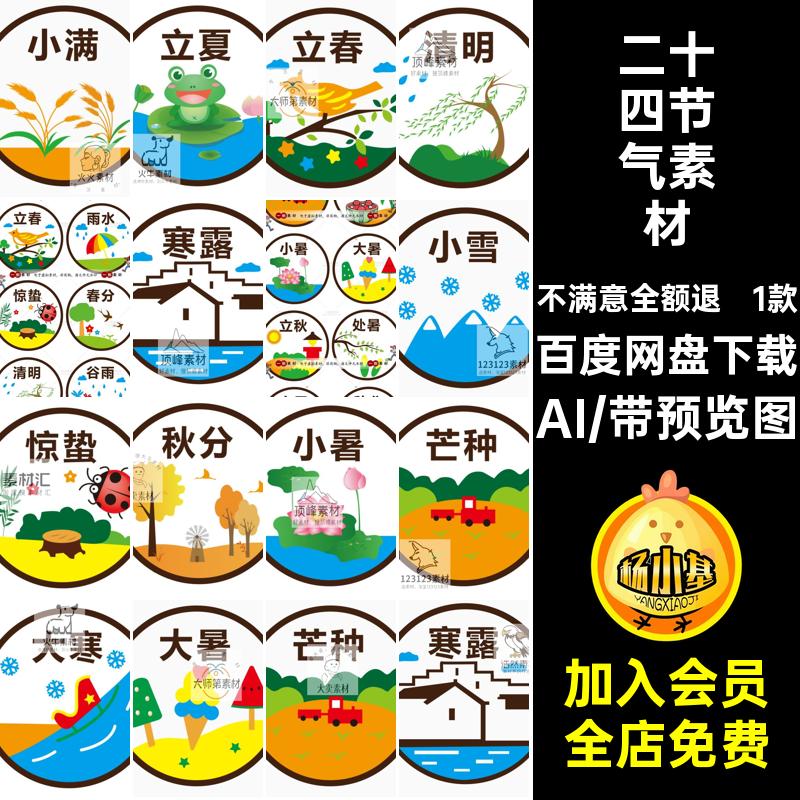 二十四节气素材小满儿童大暑1款插画AI圆形标立秋卡通图标图标