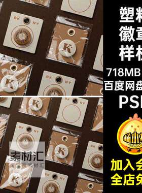 1款卡片徽章样机vi挂文logo个塑料别针提案贴图PSD透明