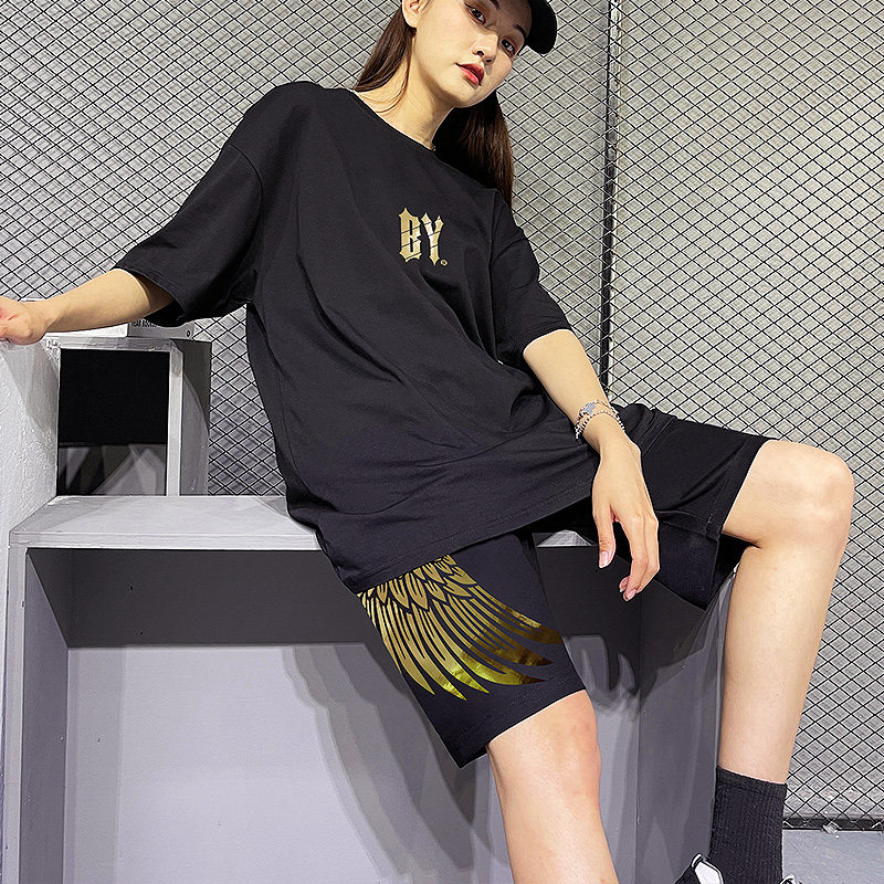 BY夏季新款翅膀烫金五分裤/男女同款休闲短裤潮牌宽松中裤裤子,男装,短裤,淘宝优惠券,粉丝福利购,淘宝优惠卷