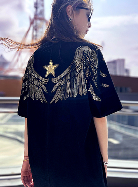 BYBY潮牌夏季翅膀短袖圆领T恤/男女同款宽松百搭时尚潮流半袖