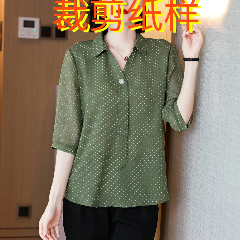 真丝衬衫裁剪纸样大全女春夏新款优雅气质中袖真丝飘带领衬衫图片