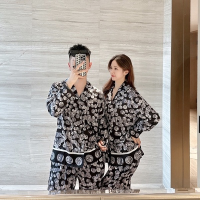 巴洛克情侣睡衣冰丝长袖长裤套装