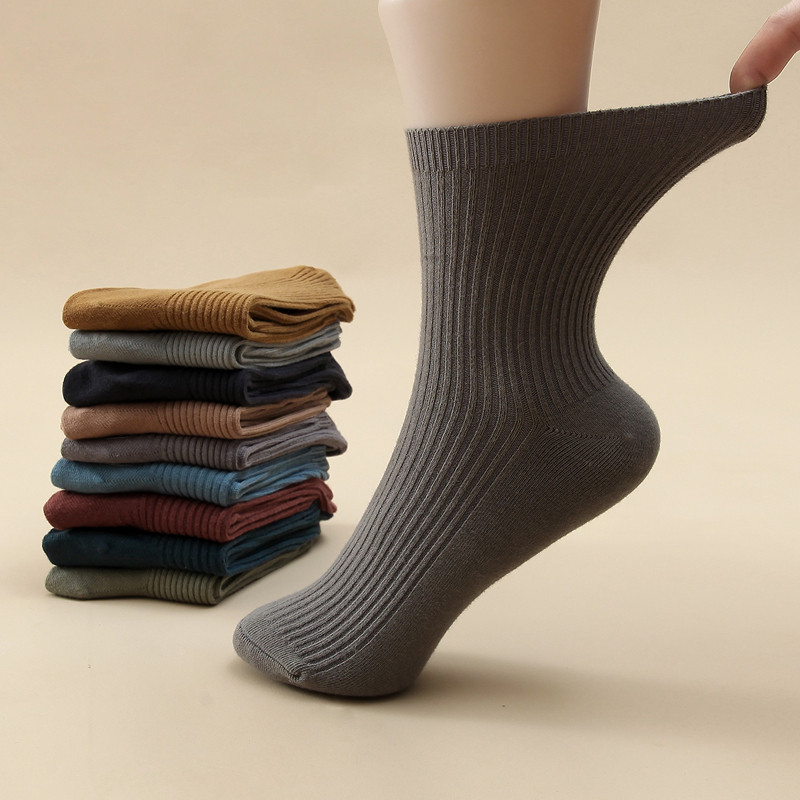 남성용 순면 양말 가을 겨울 종아리 중간 두꺼운 스타킹 여성용 땀 흡수 및 탈취 면 양말 남성용 긴 스타킹