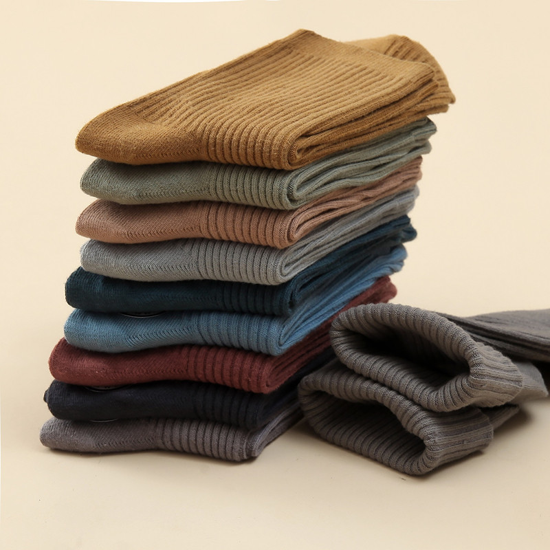 남성용 순면 양말 가을 겨울 종아리 중간 두꺼운 스타킹 여성용 땀 흡수 및 탈취 면 양말 남성용 긴 스타킹