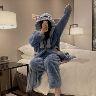 睡袍女可外穿家居服两件套 保暖加厚珊瑚绒宽松长款 2023秋冬季 新款