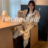 睡袍女秋冬法兰绒学生卡通可爱浴袍加绒加厚长款 宽松可外穿家居服