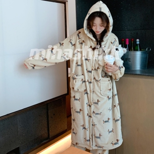 珊瑚绒加厚长睡袍女 法兰绒睡衣套装 2025新款 保暖两件套家居服大码