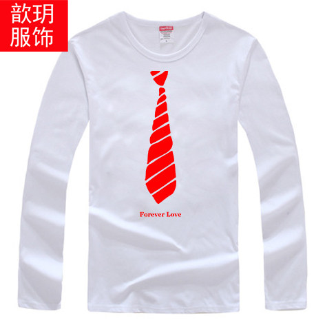 情侣款长袖T恤男女秋装青少年休闲舒适圆领卡通打底衫爱心文字QLZ