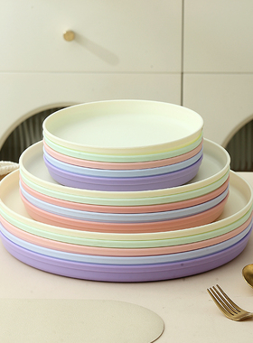 圆形塑料托盘奶油风杯子茶水专用盘民宿酒店KTV端菜盘子商用收纳