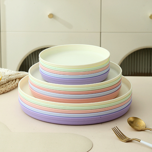 圆形塑料托盘奶油风杯子茶水专用盘民宿酒店KTV端菜盘子商用收纳