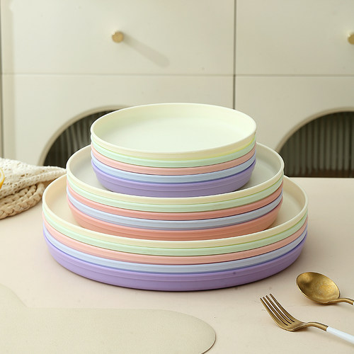 圆形塑料托盘奶油风杯子茶水专用盘民宿酒店KTV端菜盘子商用收纳