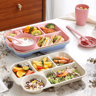 小麦秸秆加深分格餐盘大人减脂月子餐具塑料商用早餐盘分隔盘子