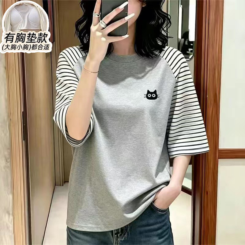夏季带胸垫大码宽松女短袖睡衣图片
