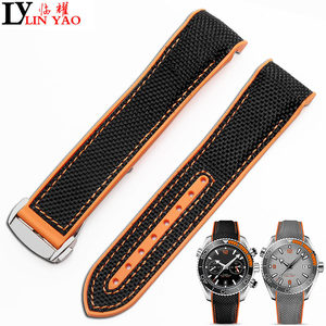 帆布硅胶手表带适配欧米茄OMEGA海马系列215机械表手表配件22mm