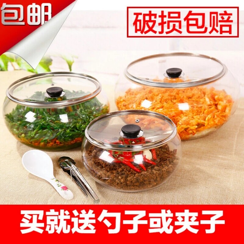 鼓形带盖子玻璃酱菜缸厂店超市图片