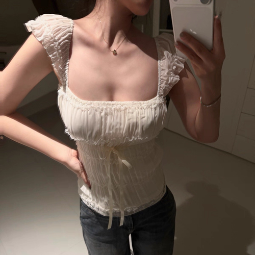 倪拉____ 皱皱纱 清新透透 小上衣【现货】
