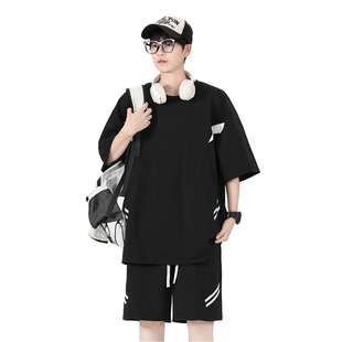 新款休闲运动套装男夏季潮牌青少年初中高中学生夏天短袖短裤男