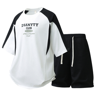 新款 短裤 男士 青少年t恤潮牌宽松冰丝短袖 一整套 休闲运动套装 夏季