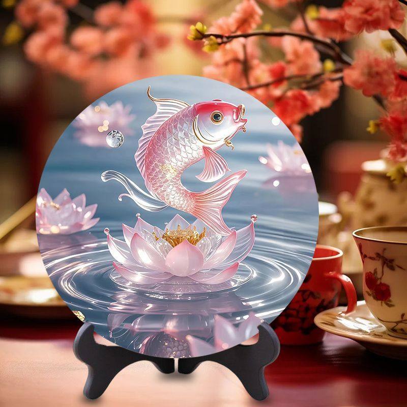 好运连连水晶锦鲤唯美圆形摆台招财旺宅入户玄关柜装饰客厅摆件,家居饰品,相框/画框,淘宝优惠券,粉丝福利购,淘宝优惠卷