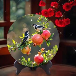 喜上梢头多子多福石榴现代摆台喜鹊报喜客厅玄关鞋柜酒柜高档摆件